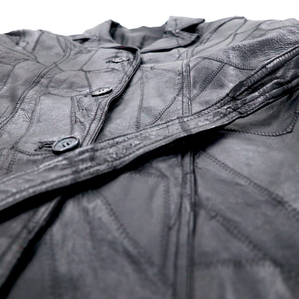 90s patchwork leather coat, XL, black leather, patchwork, belt included