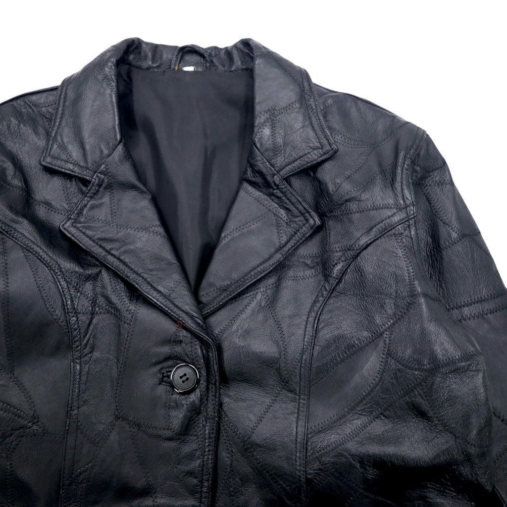 90s patchwork leather coat, XL, black leather, patchwork, belt included