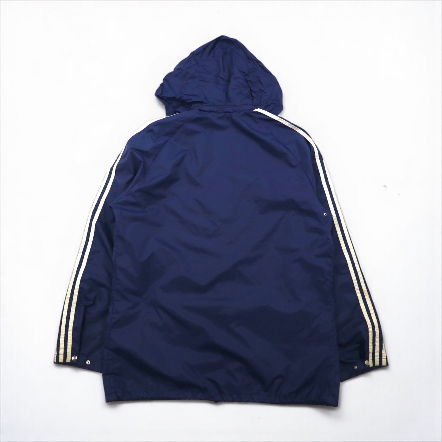 Adidas 1970s Nylon Parka Jacket, Size XL, Navy, with Hood Storage, Made in Former Yugoslavia