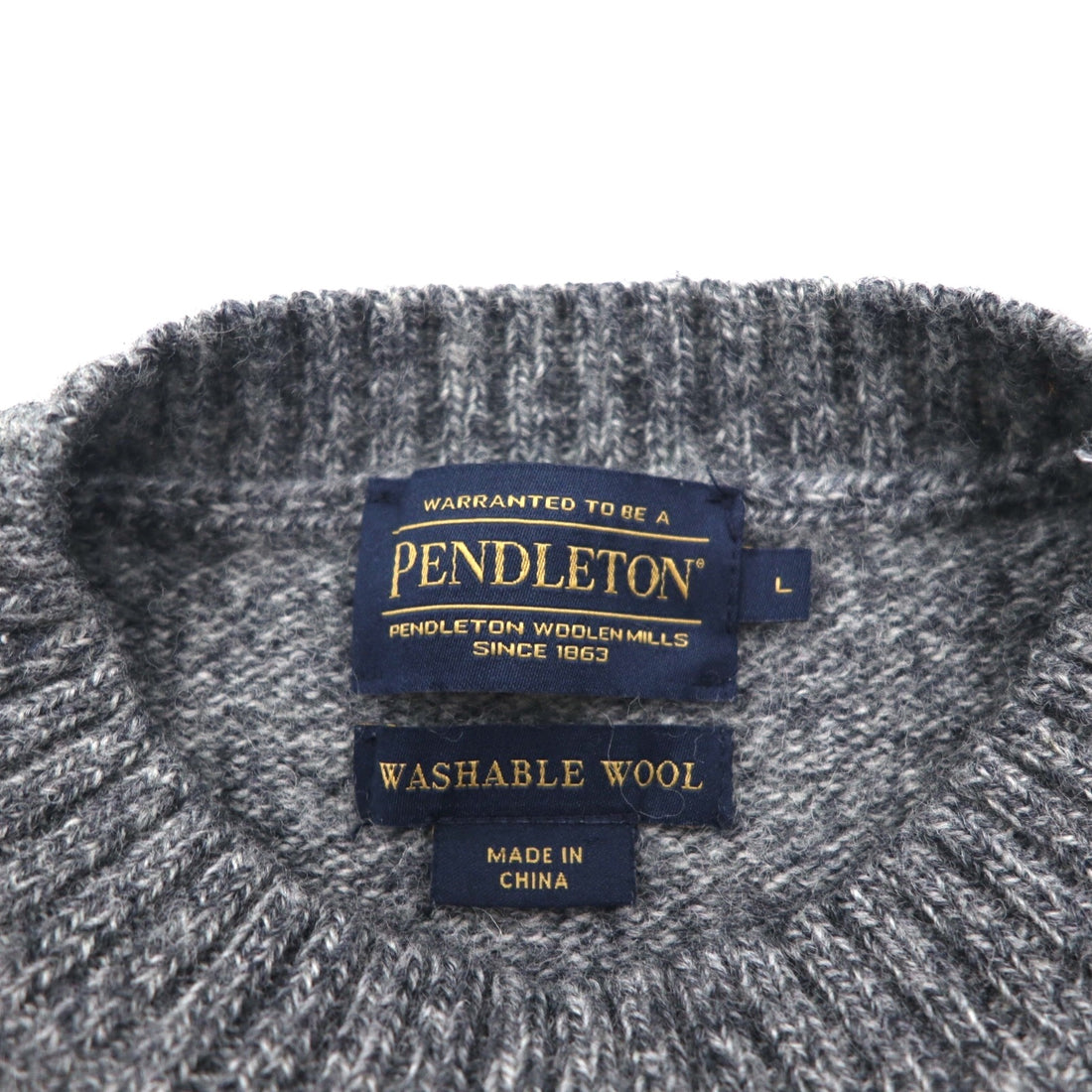 PENDLETON シェットランドウール クルーネック ニット セーター L グレー SHETLAND WASHABLE WOOL AF632-61322