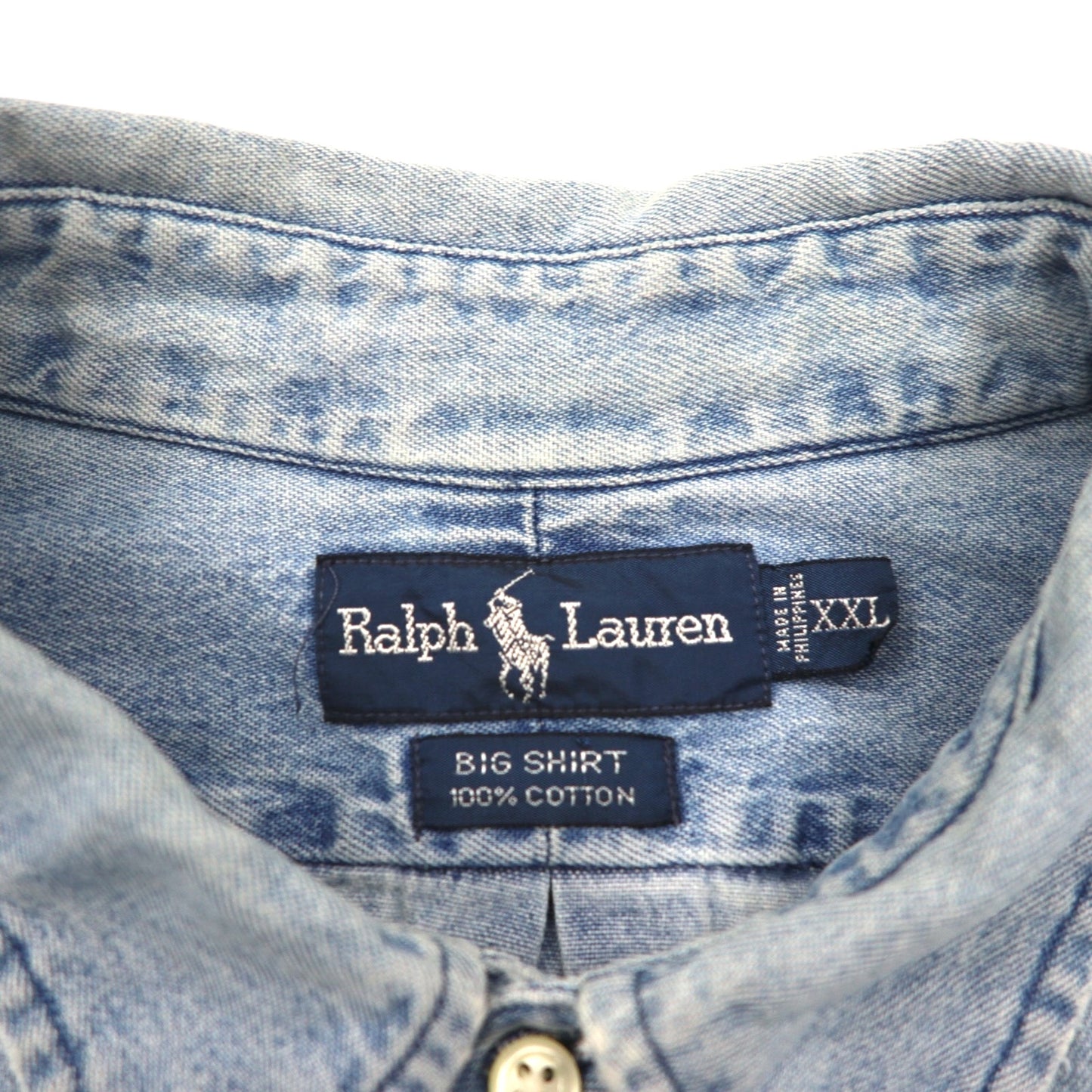 Polo Ralph Lauren 90年代 BIG SHIRT ボタンダウン デニム シャツ 2XL インディゴ 胸ポケット スモールポニー刺繡