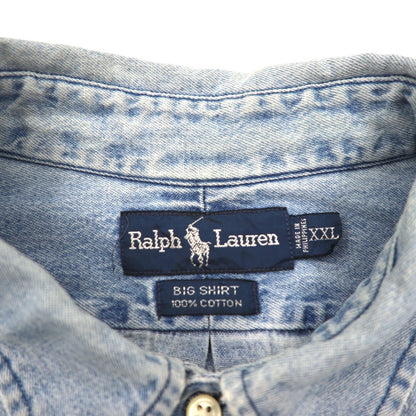 Polo Ralph Lauren 90年代 BIG SHIRT ボタンダウン デニム シャツ 2XL インディゴ 胸ポケット スモールポニー刺繡
