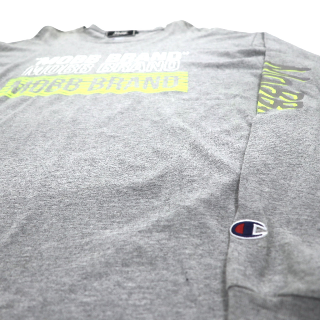 MOBB. × Champion ロングスリーブ Tシャツ ロンT XL グレー 袖プリント エルサルバドル製