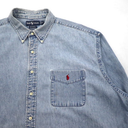 Polo Ralph Lauren 90年代 BIG SHIRT ボタンダウン デニム シャツ 2XL インディゴ 胸ポケット スモールポニー刺繡