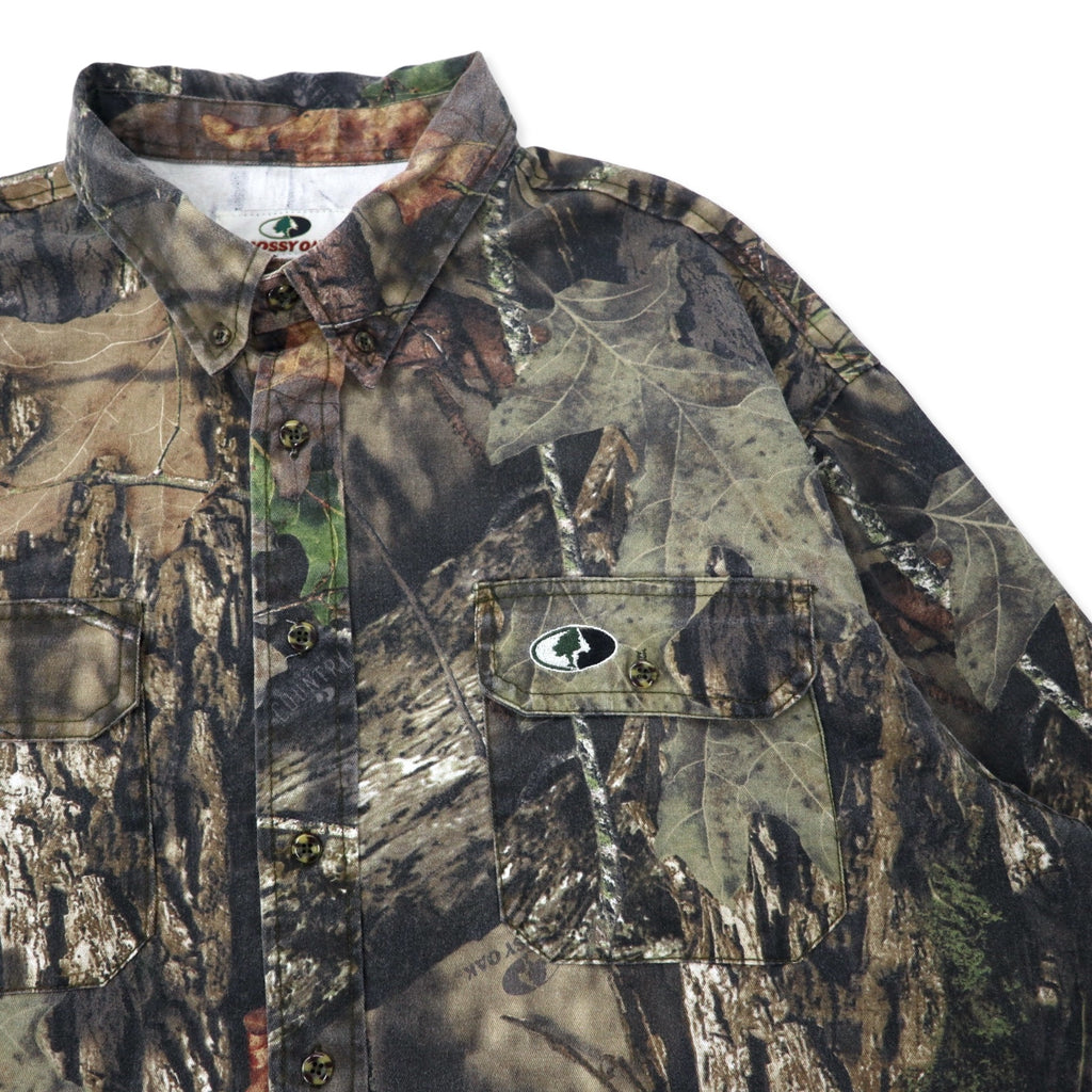 MOSSY OAK Real Tree Camo Hunting Shirt Button Down Shirt XL Khaki Cotton Big Size