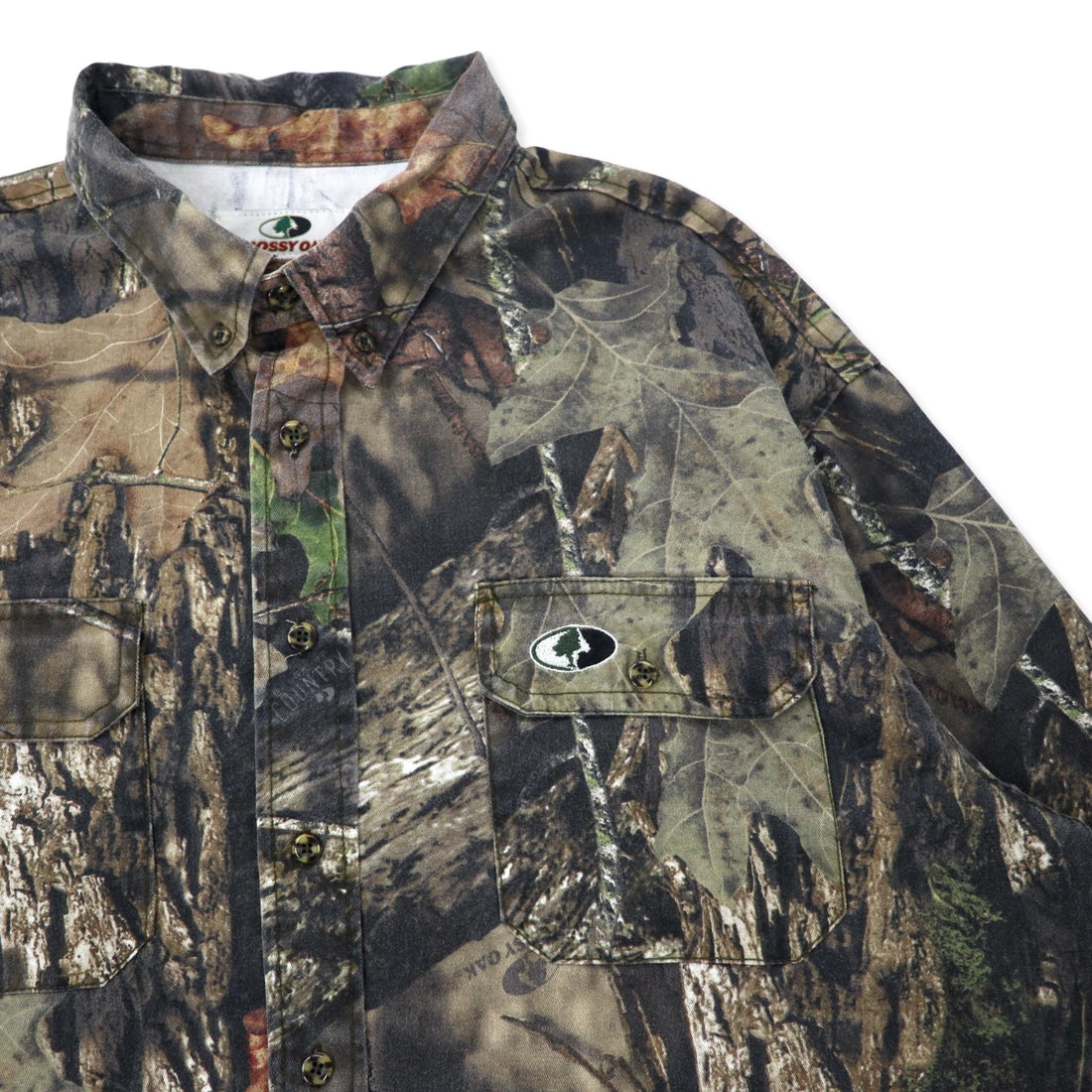 MOSSY OAK Real Tree Camo Hunting Shirt Button Down Shirt XL Khaki Cotton Big Size