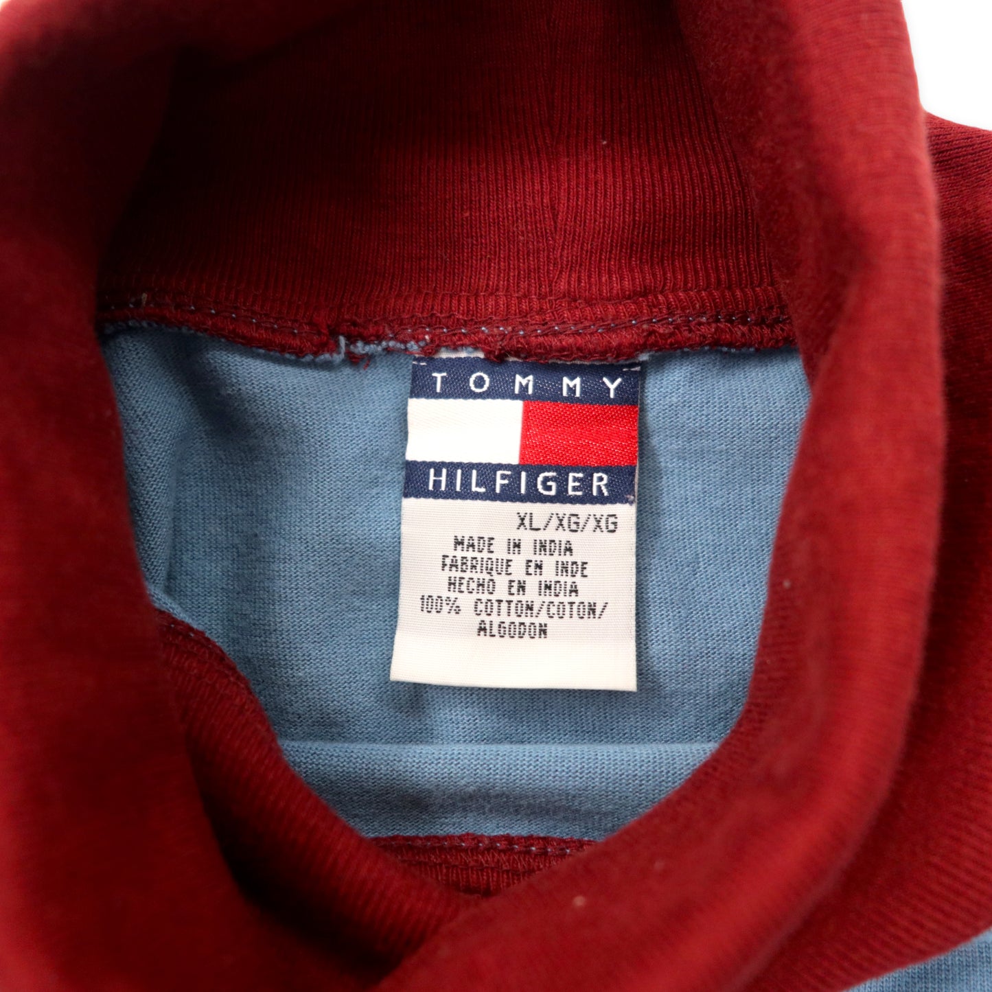 TOMMY HILFIGER 90年代 タートルネック ロングスリーブTシャツ XL ブルー コットン フィッシュテール