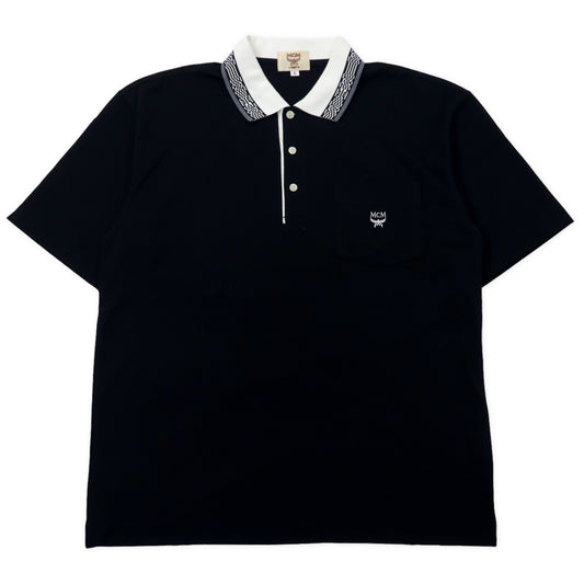 日本然リトテ-古着オンライン-MCM ポロシャツ LL ブラック コットン 日本製-MCM Polo Shirt LL Black Cotton Japan MADE