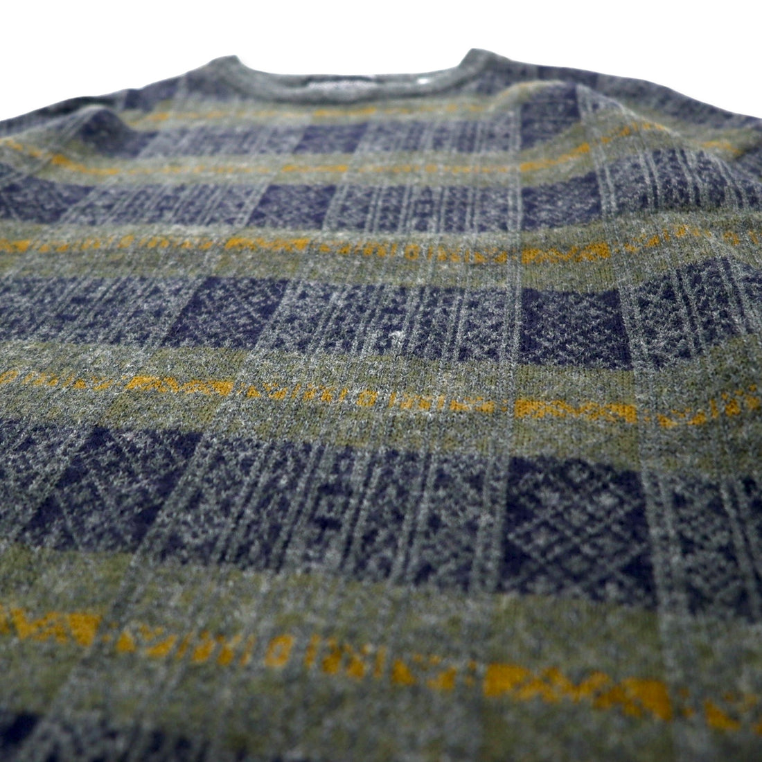 YVES SAINT LAURENT pour homme knit sweater M gray all over pattern check wool old