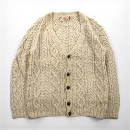 80s Irish Vintage Fisherman Knit Aran Knit Cardigan, Size M, Low Gauge, Covered Buttons, Blarney Woollen Mills, Made in Ireland