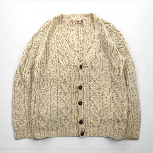 80s Ireland Vintage Fisherman Knit フィッシャーマン アラン ニット カーディガン M  ローゲージ くるみボタン Blarney Woollen Mills アイルランド製