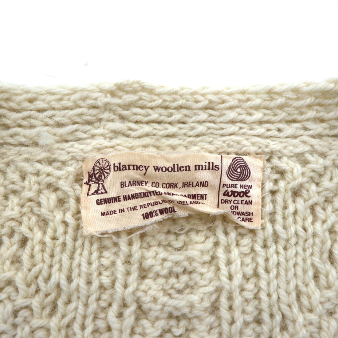 80s Irish Vintage Fisherman Knit Aran Knit Cardigan, Size M, Low Gauge, Covered Buttons, Blarney Woollen Mills, Made in Ireland