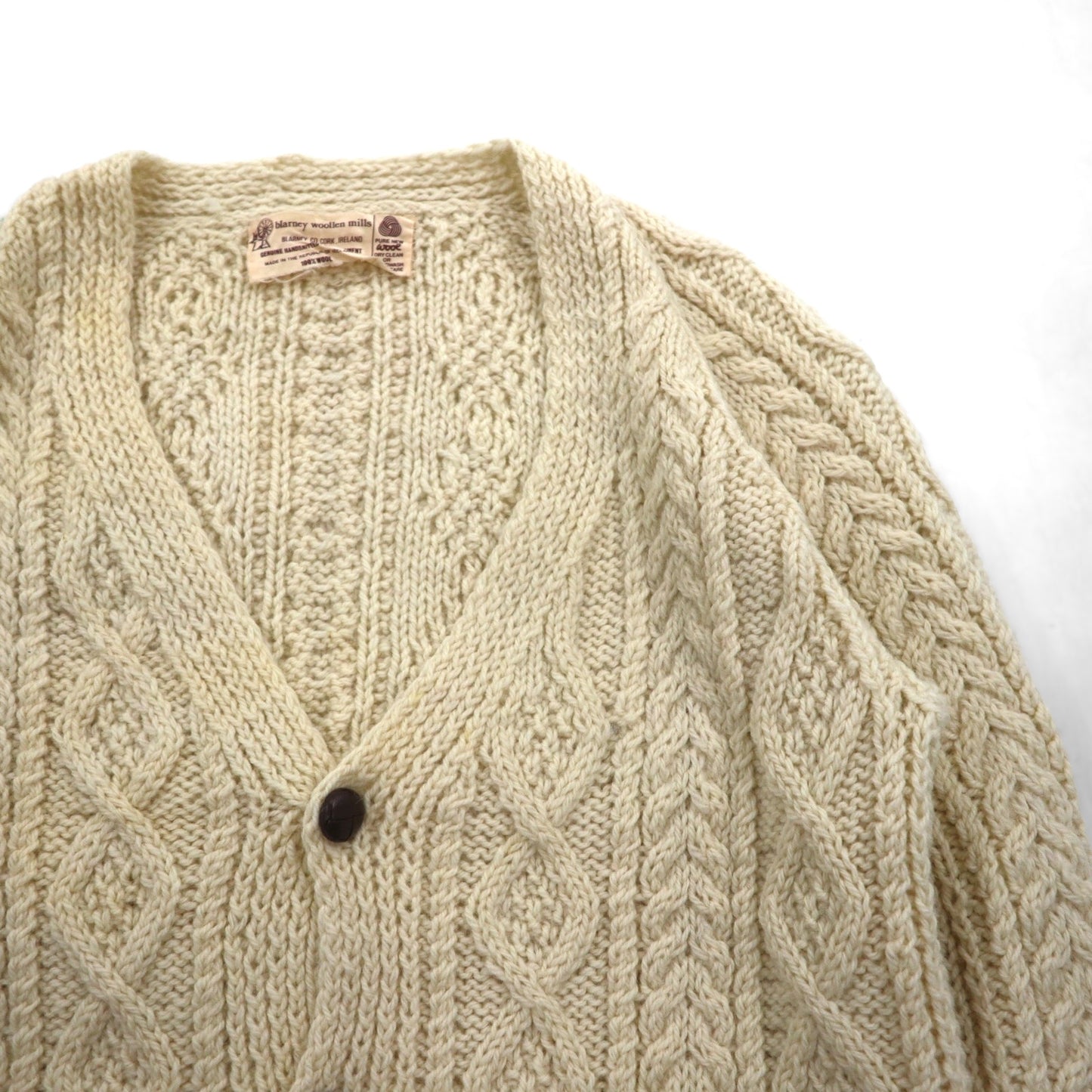80s Irish Vintage Fisherman Knit Aran Knit Cardigan, Size M, Low Gauge, Covered Buttons, Blarney Woollen Mills, Made in Ireland