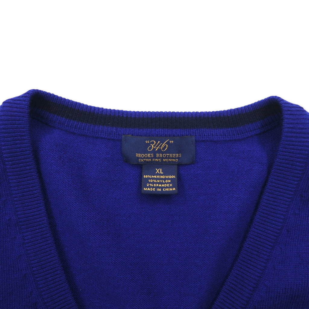 346 BROOKS BROTHERS メリノウール Vネック ニット セーター XL ブルー ウール ロゴ刺繍 EXTRA FINE MERINO WOOL
