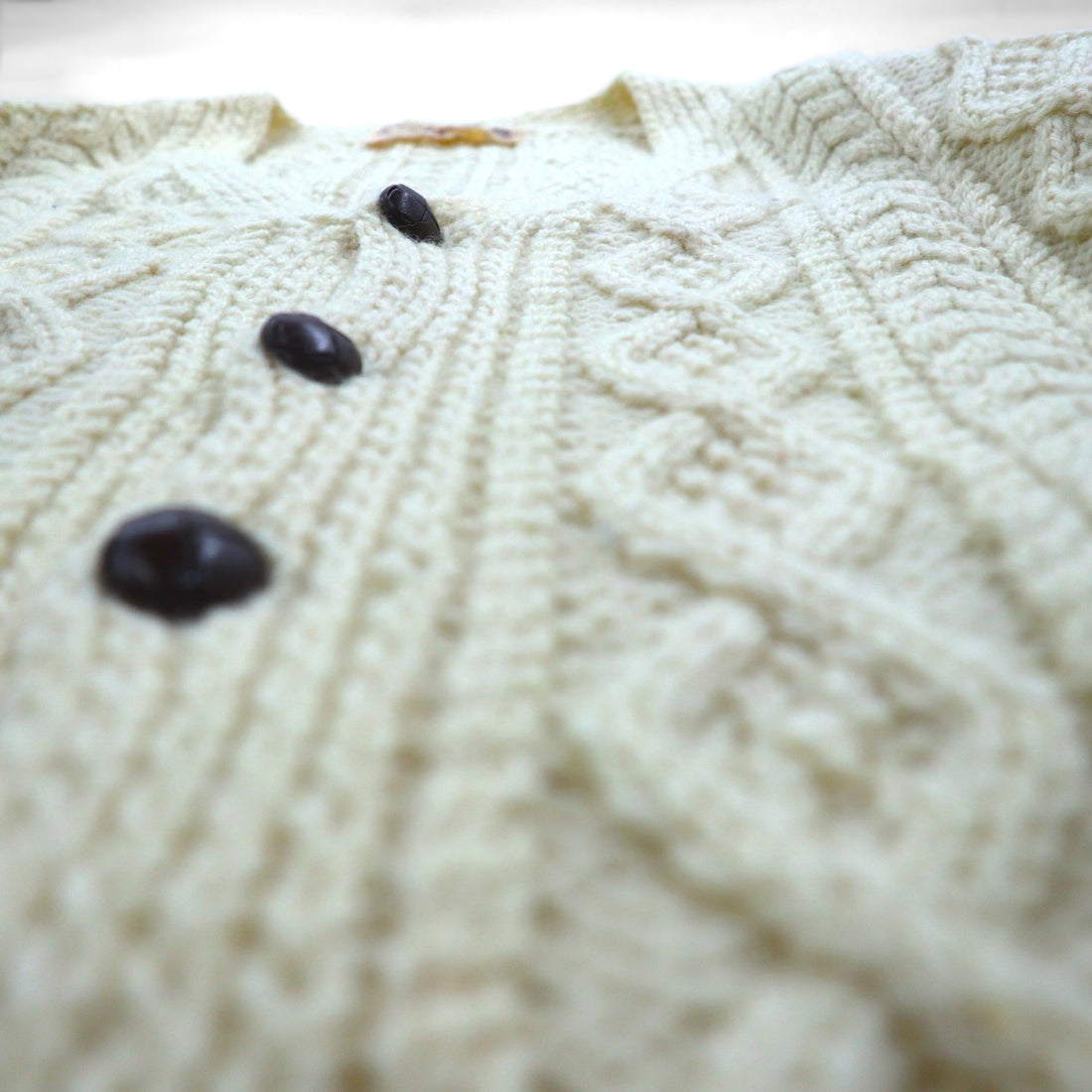 80s Irish Vintage Fisherman Knit Aran Knit Cardigan, Size M, Low Gauge, Covered Buttons, Blarney Woollen Mills, Made in Ireland