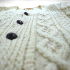 80s Irish Vintage Fisherman Knit Aran Knit Cardigan, Size M, Low Gauge, Covered Buttons, Blarney Woollen Mills, Made in Ireland