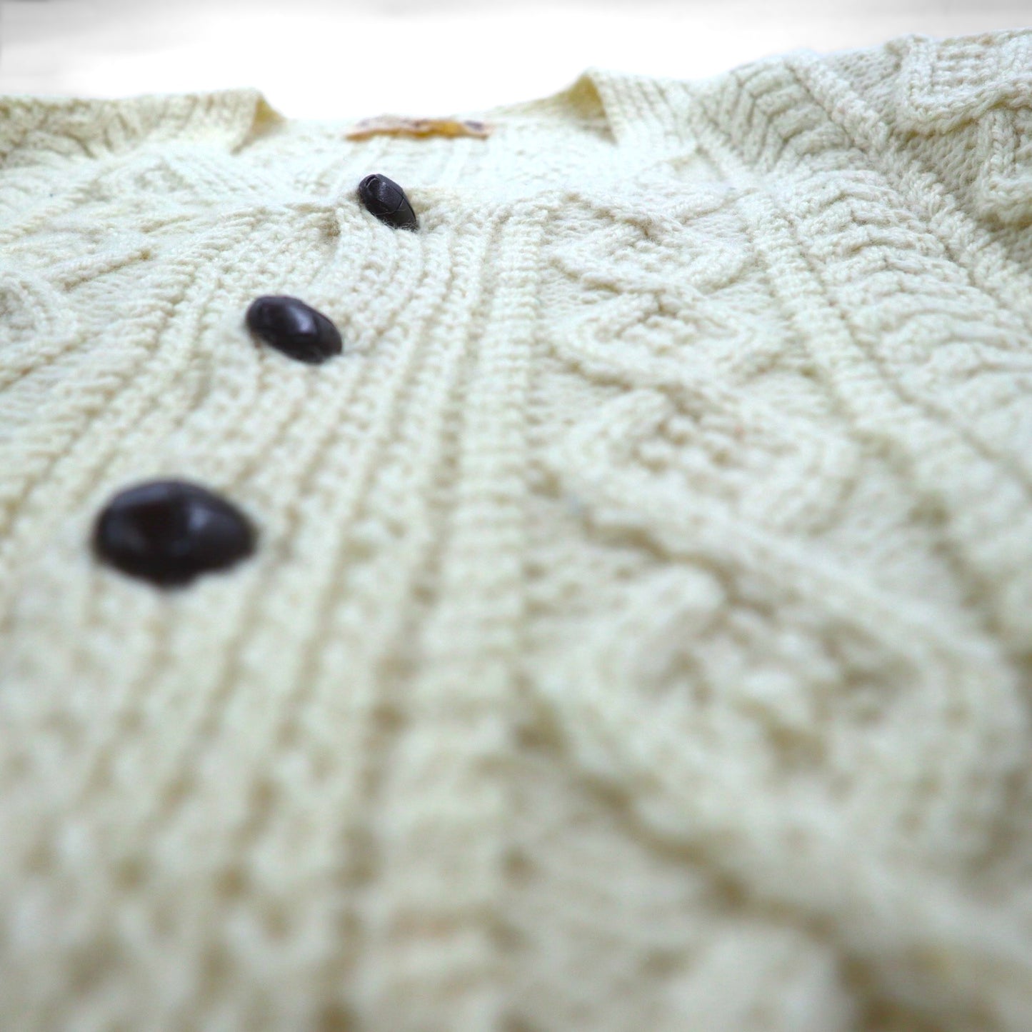 80s Irish Vintage Fisherman Knit Aran Knit Cardigan, Size M, Low Gauge, Covered Buttons, Blarney Woollen Mills, Made in Ireland