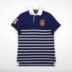 POLO RALPH LAUREN Striped Polo Shirt, Size Small, Navy, Striped, Pique, Embroidered Emblem Logo, RLYC