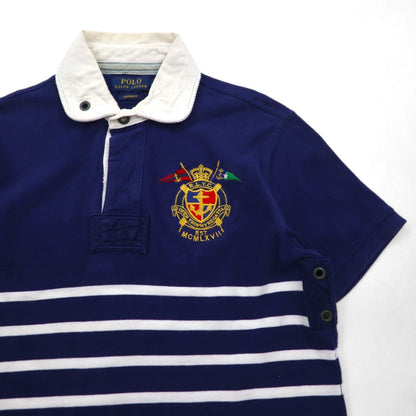 POLO RALPH LAUREN ボーダー ポロシャツ S ネイビー ボーダー 鹿の子 エンブレムロゴ刺繍 RLYC