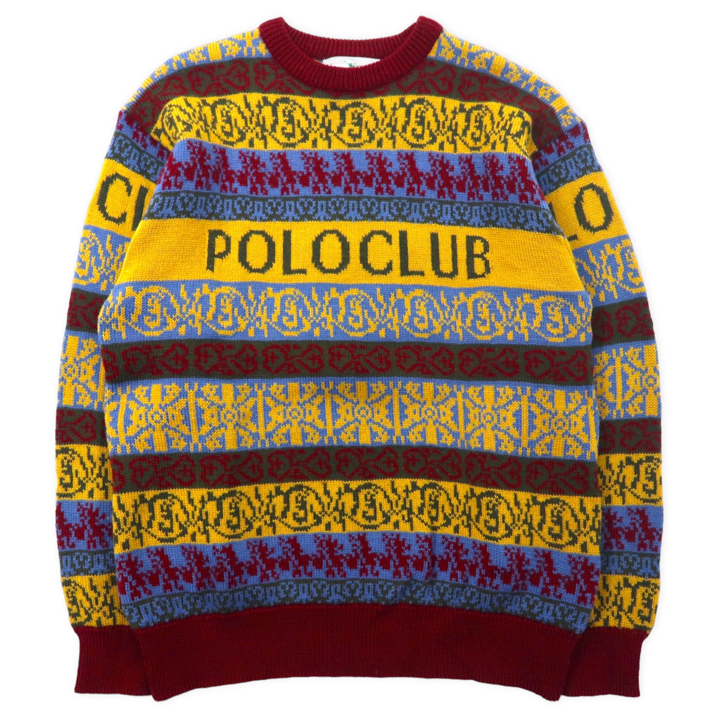 POLO CLUB 90年代 総柄ニット セーター L マルチカラー ウール ボーダー