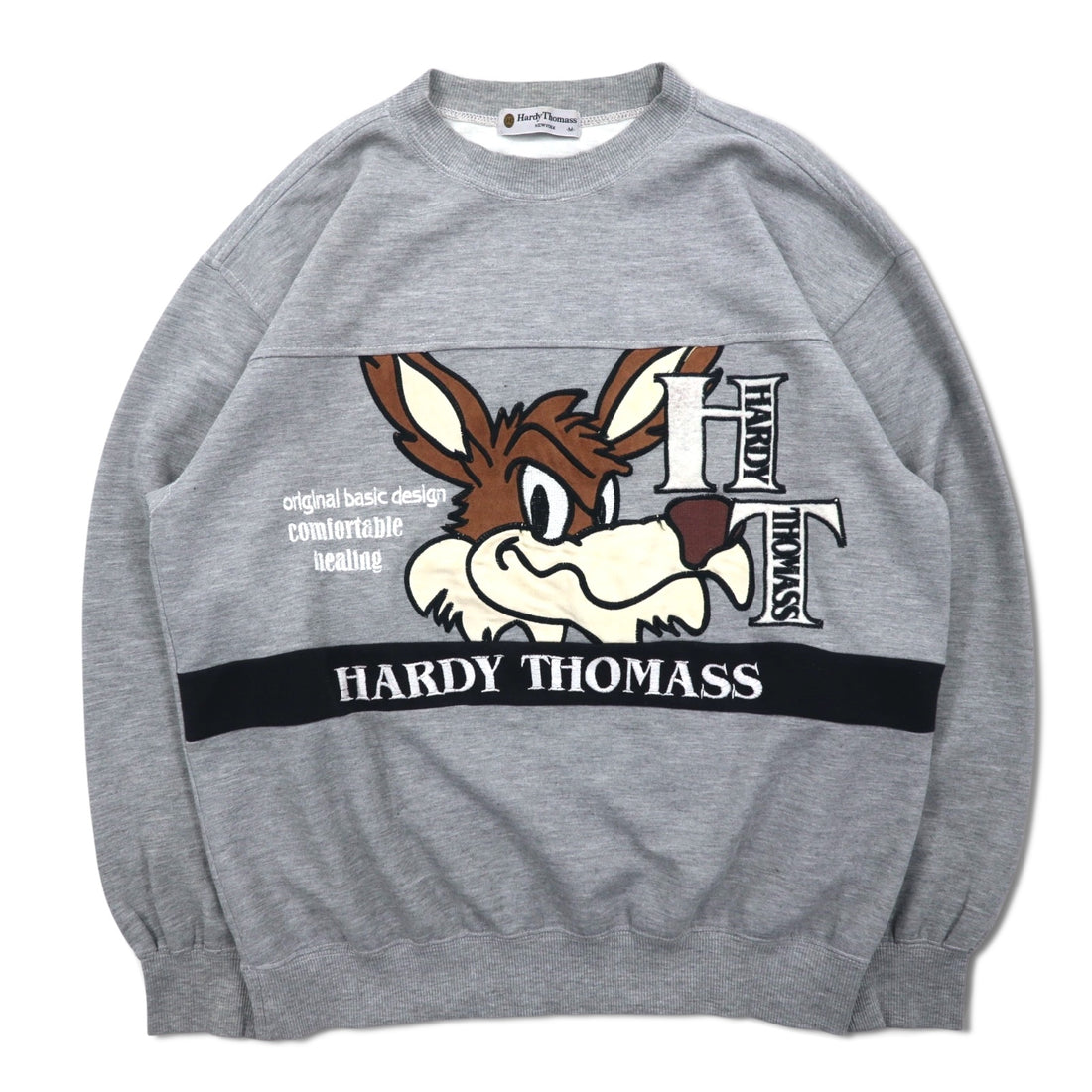 90s Hardy Thomass Character Embroidered Sweatshirt, Medium, Grey, Cotton