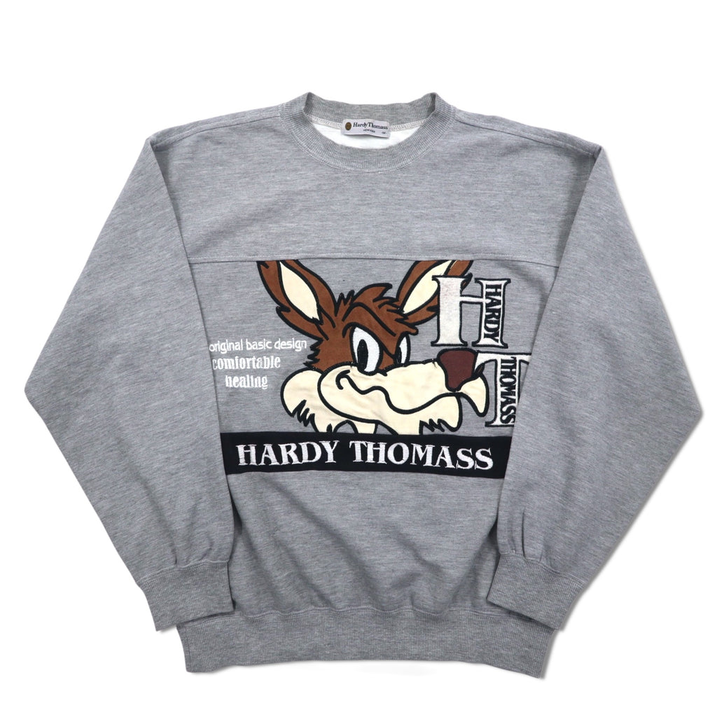 90s Hardy Thomass Character Embroidered Sweatshirt, Medium, Grey, Cotton