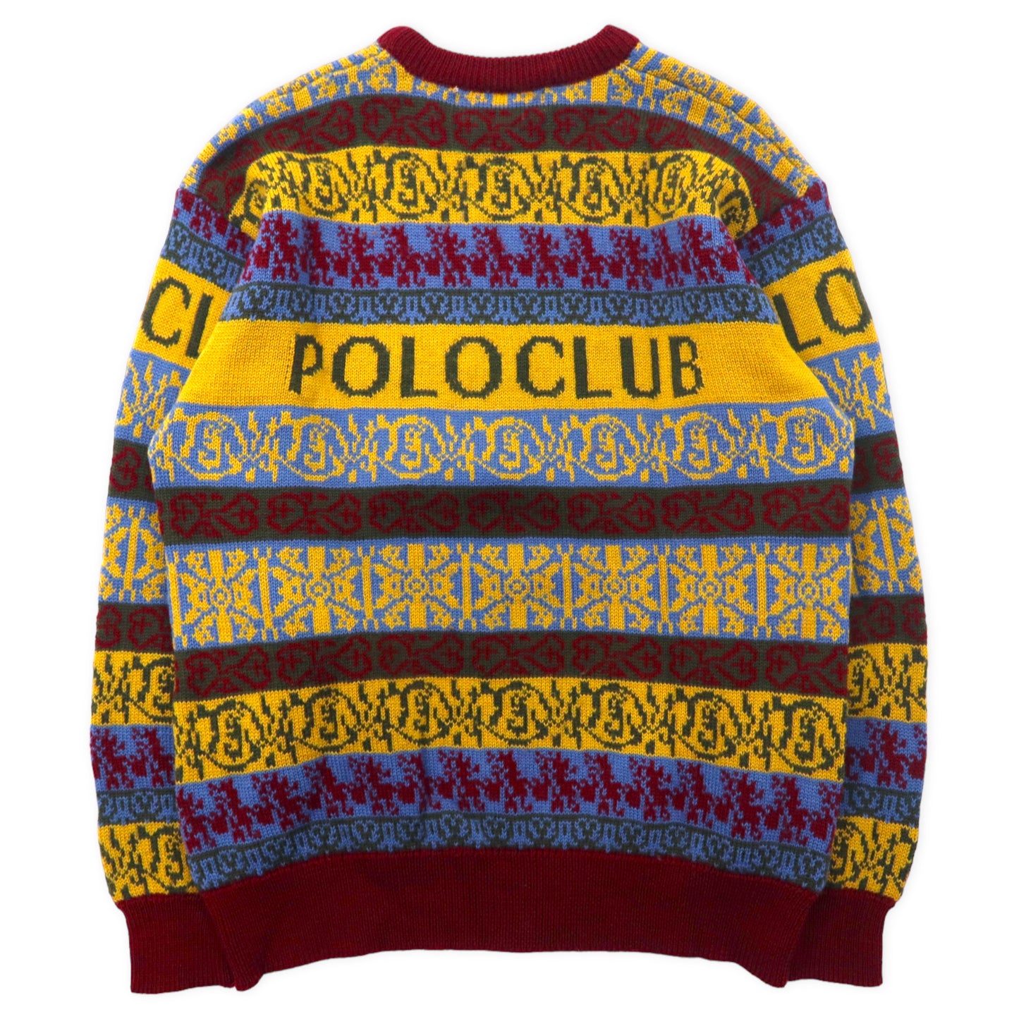 POLO CLUB 90年代 総柄ニット セーター L マルチカラー ウール ボーダー