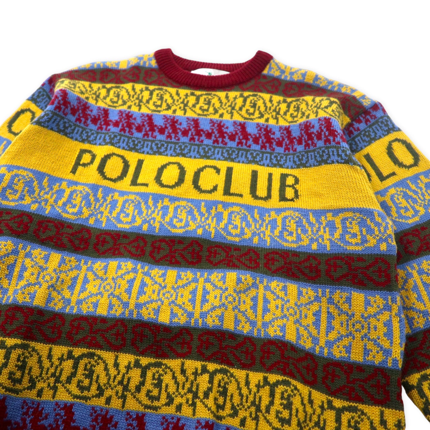 POLO CLUB 90年代 総柄ニット セーター L マルチカラー ウール ボーダー