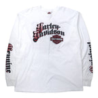 日本然リトテ-古着オンライン-HARLEY DAVIDSON ロゴプリント ロングスリーブ Tシャツ ロンT XXL ホワイト コットン 両面プリント 袖ロゴ DFW Metroplex Bedford ビッグサイズ メキシコ製-HARLEY DAVIDSON Logo Print Long Sleeve T-Shirt Long T-shirt XXL White Cotton Double Sided Print Sleeve Logo DFW Metroplex Bedford Big Size Mexico Made