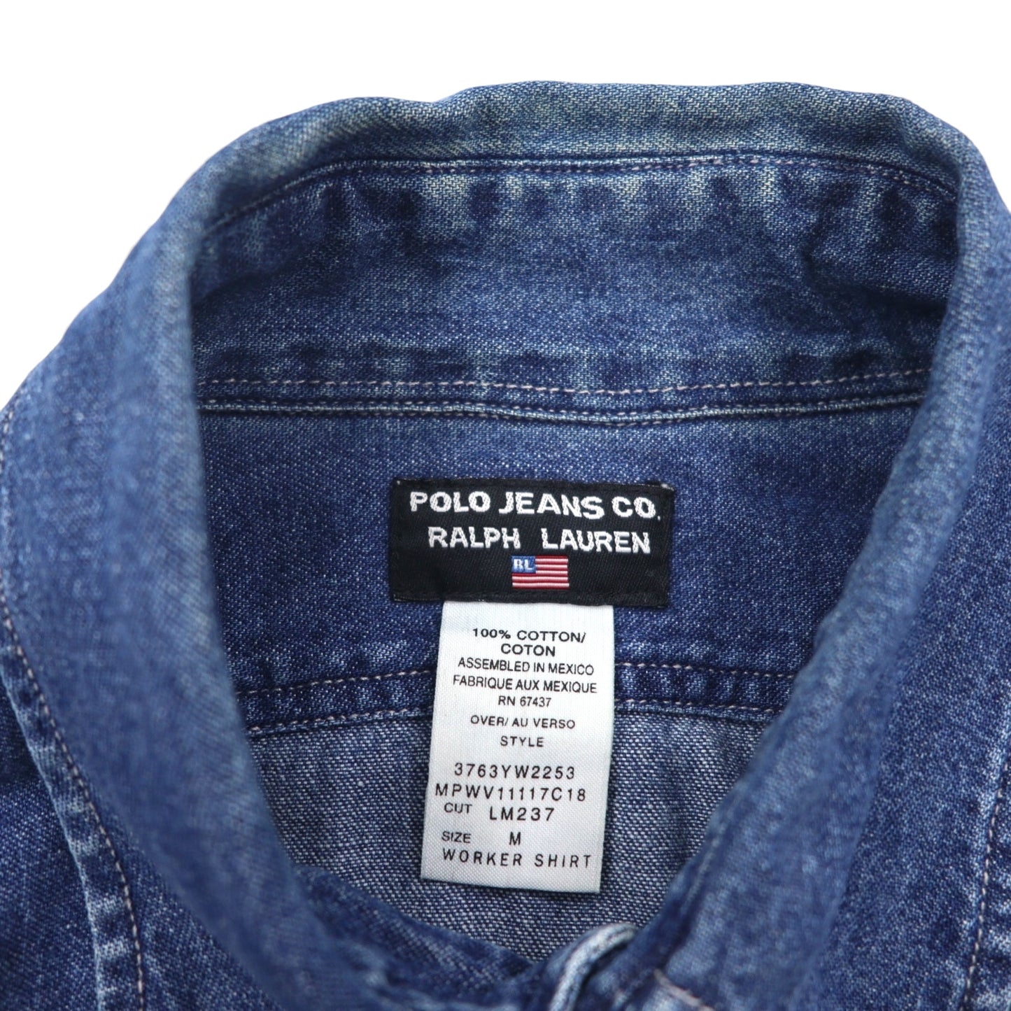 Polo Jeans Co. Ralph Lauren 90s Denim Work Shirt, Size M, Indigo, Double Pocket, LM237