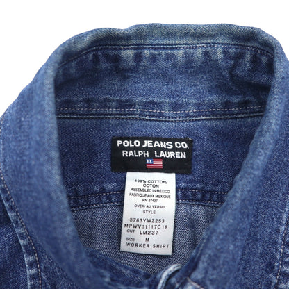 Polo Jeans Co. Ralph Lauren 90s Denim Work Shirt, Size M, Indigo, Double Pocket, LM237