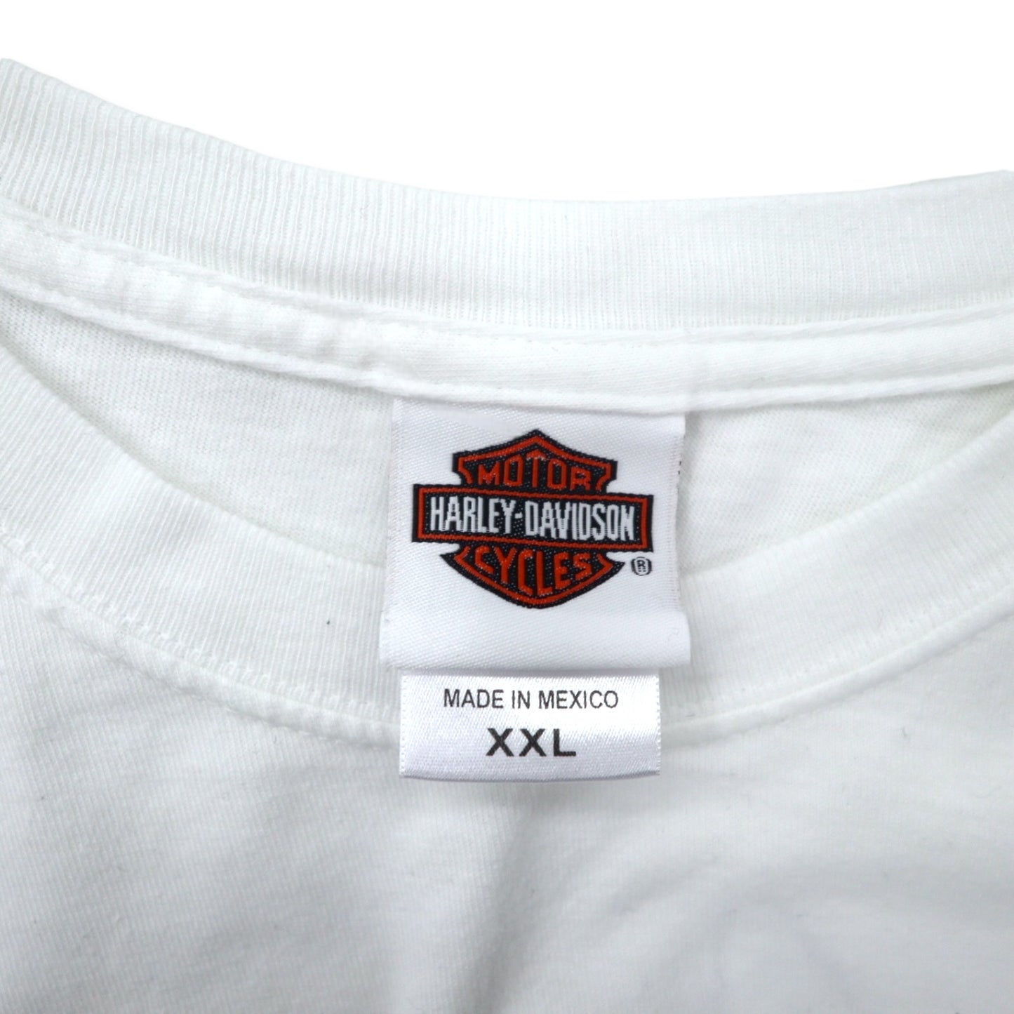 HARLEY DAVIDSON ロゴプリント ロングスリーブ Tシャツ ロンT XXL ホワイト コットン 両面プリント 袖ロゴ DFW Metroplex Bedford ビッグサイズ メキシコ製