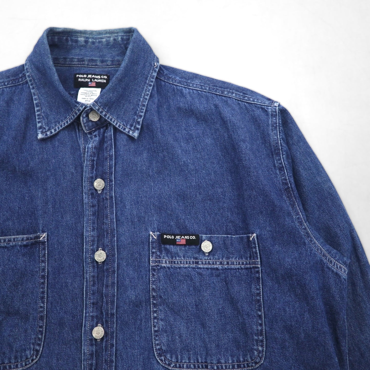 Polo Jeans Co. Ralph Lauren 90s Denim Work Shirt, Size M, Indigo, Double Pocket, LM237
