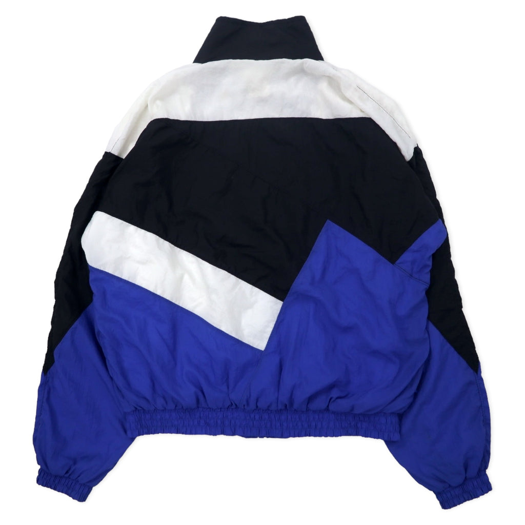 PUMA 90s Nylon Jacket S Blue Crazy Pattern Color Block One Point Logo Embroidery