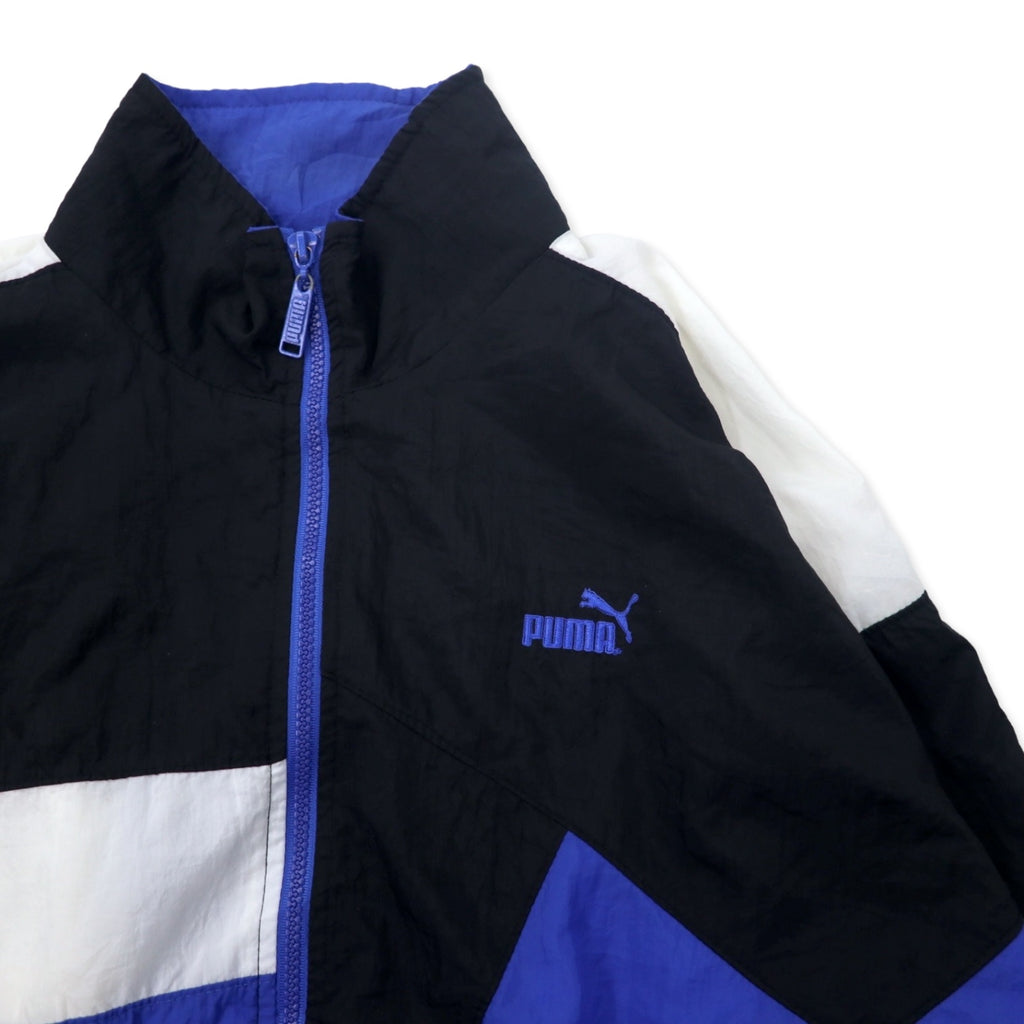 PUMA 90s Nylon Jacket S Blue Crazy Pattern Color Block One Point Logo Embroidery