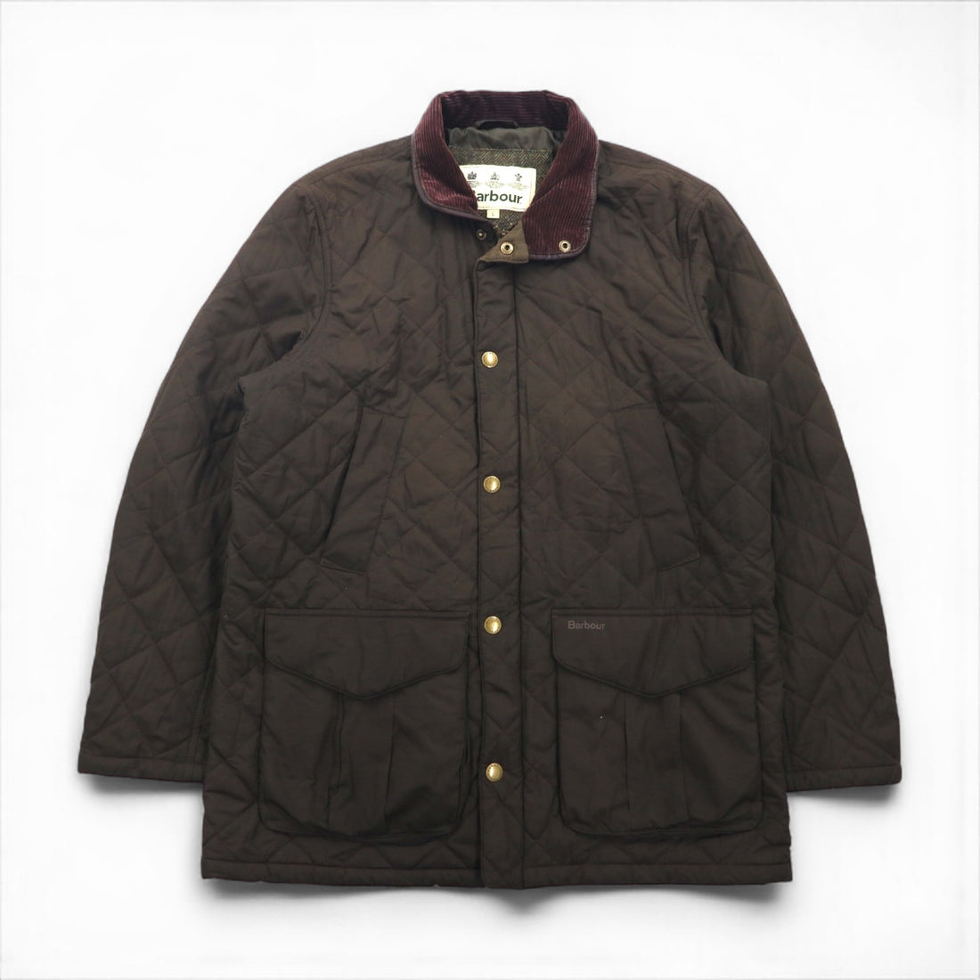 Barbour Devon Jacket, Quilted Jacket, Size L, Double Zip, Corduroy Collar, Diamond Quilted Padded, MQU0883OL52