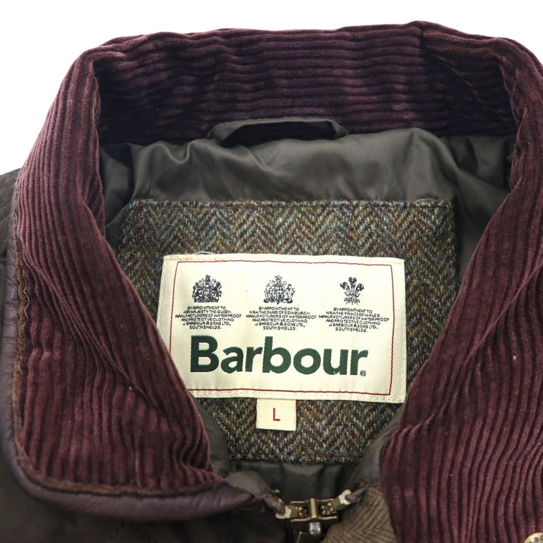 Barbour Devon Jacket, Quilted Jacket, Size L, Double Zip, Corduroy Collar, Diamond Quilted Padded, MQU0883OL52