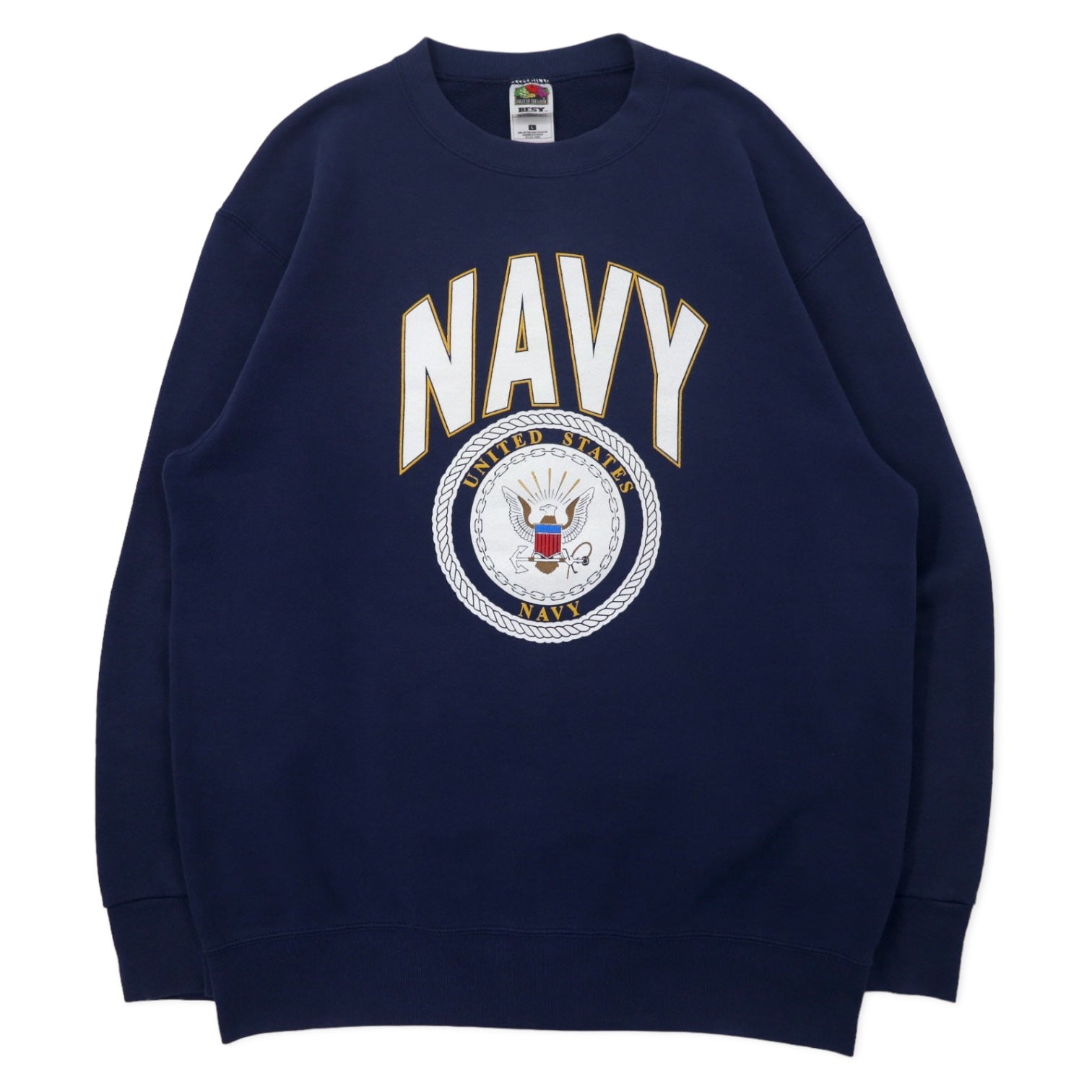 日本然リトテ-古着オンライン-US NAVY プリント スウェット L ネイビー コットン ミリタリー FRUIT OF THE LOOM-US NAVY Print Sweatshirt L Navy Cotton Military FRUIT OF THE LOOM