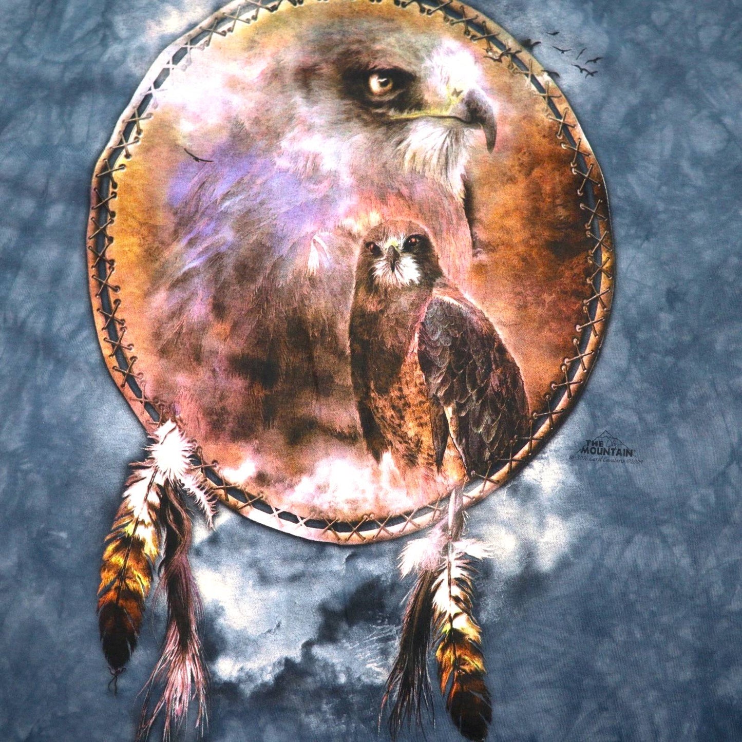 THE MOUNTAIN USA Made Tie-dye T-shirt XL Navy Animal Print Eagle Dreamcatcher