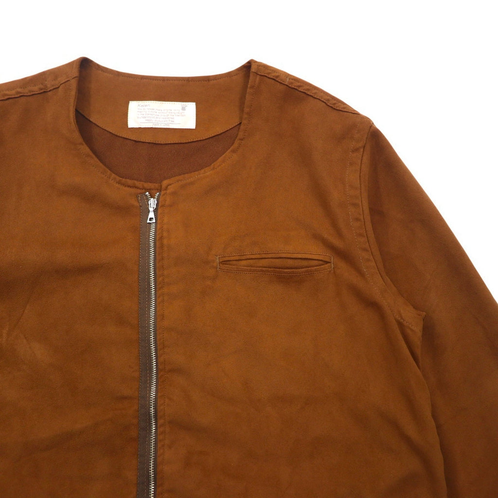 Kelen フェイクスエード ノーカラー ジャケット L ブラウン FAKE SUEDE NO COLLAR ZIP UP SHIRT TAUPO KL16WSH74 日本製