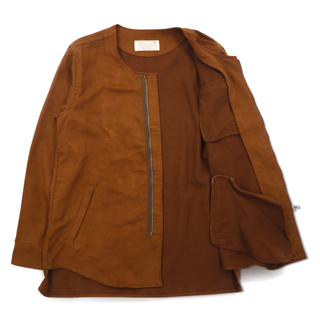 Kelen フェイクスエード ノーカラー ジャケット L ブラウン FAKE SUEDE NO COLLAR ZIP UP SHIRT TAUPO KL16WSH74 日本製
