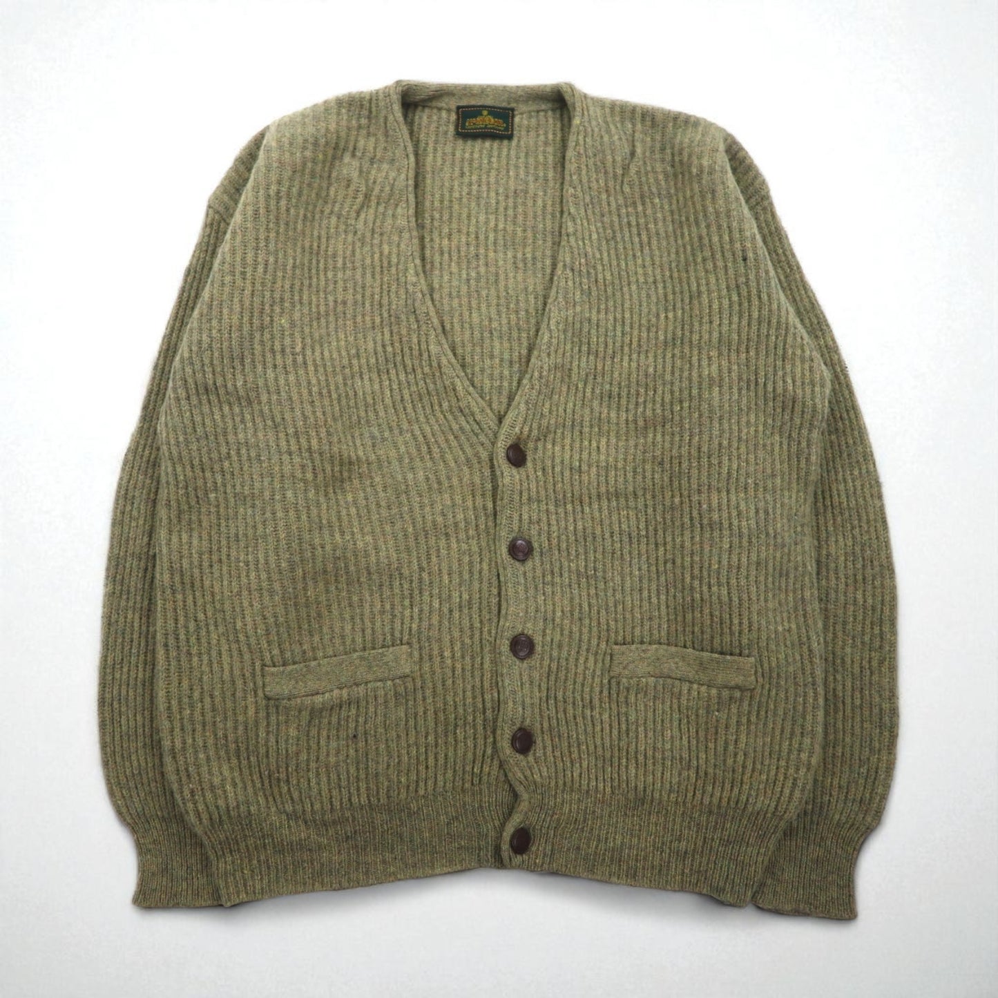 McGREGOR 80年代 ヴィンテージ リブ編み Vネック ニット カーディガン L ウール 羊毛 エルボーパッチ ハンドウォーマー ポケット