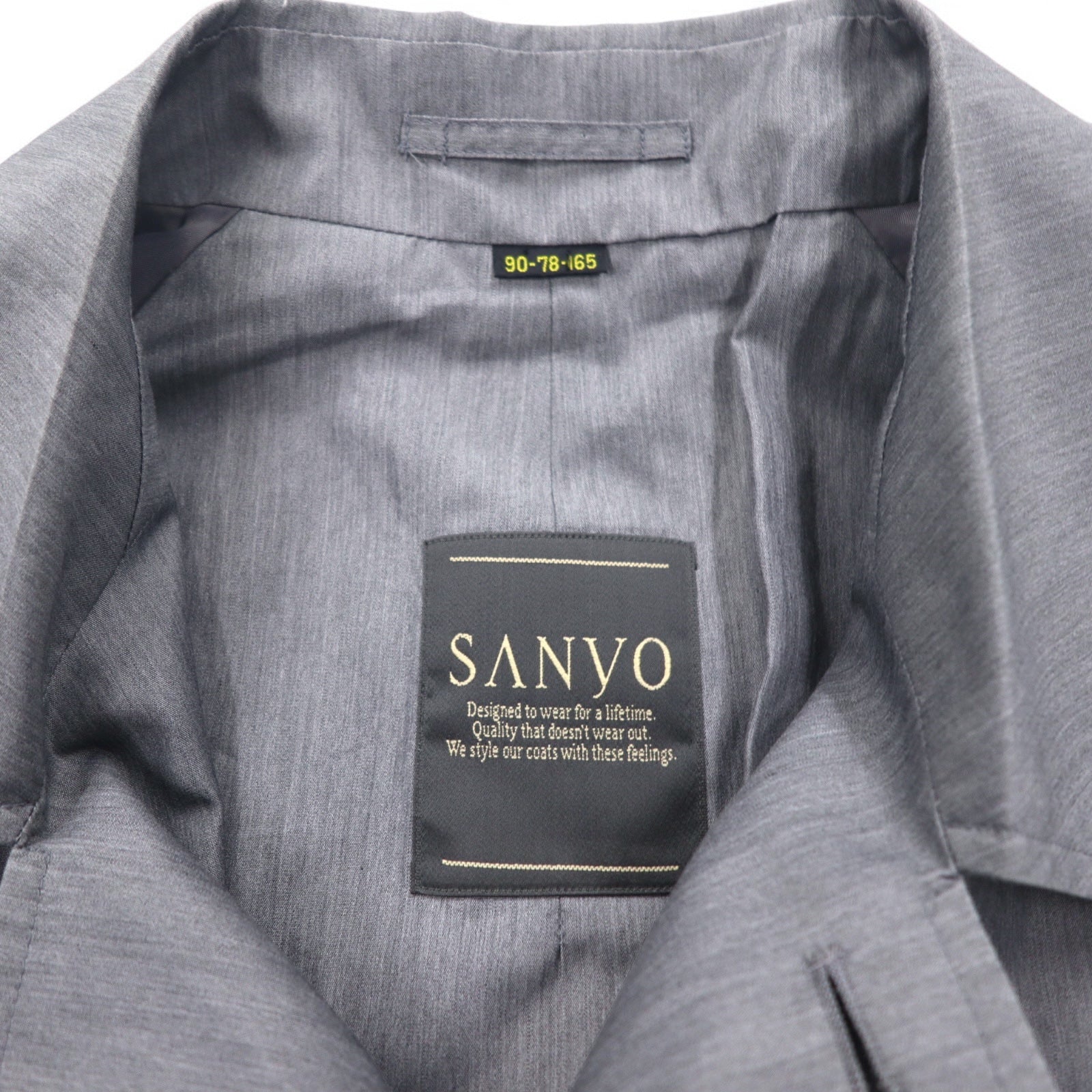 Vintage 80s Japan Made Trench Coat SANYO Balmacaan Coat S Grey Polyester Made in Japan