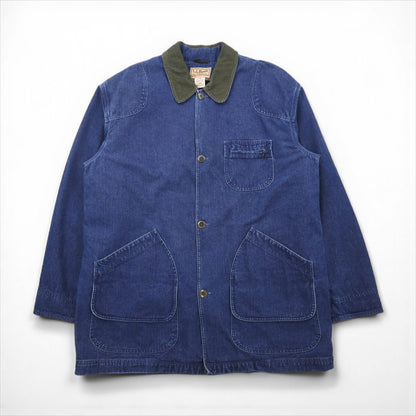 LLBean 90s Vintage Denim Field Chore Coat/Coverall, Size 2XL, Indigo, Corduroy Collar, Detachable Flannel Liner, JW02