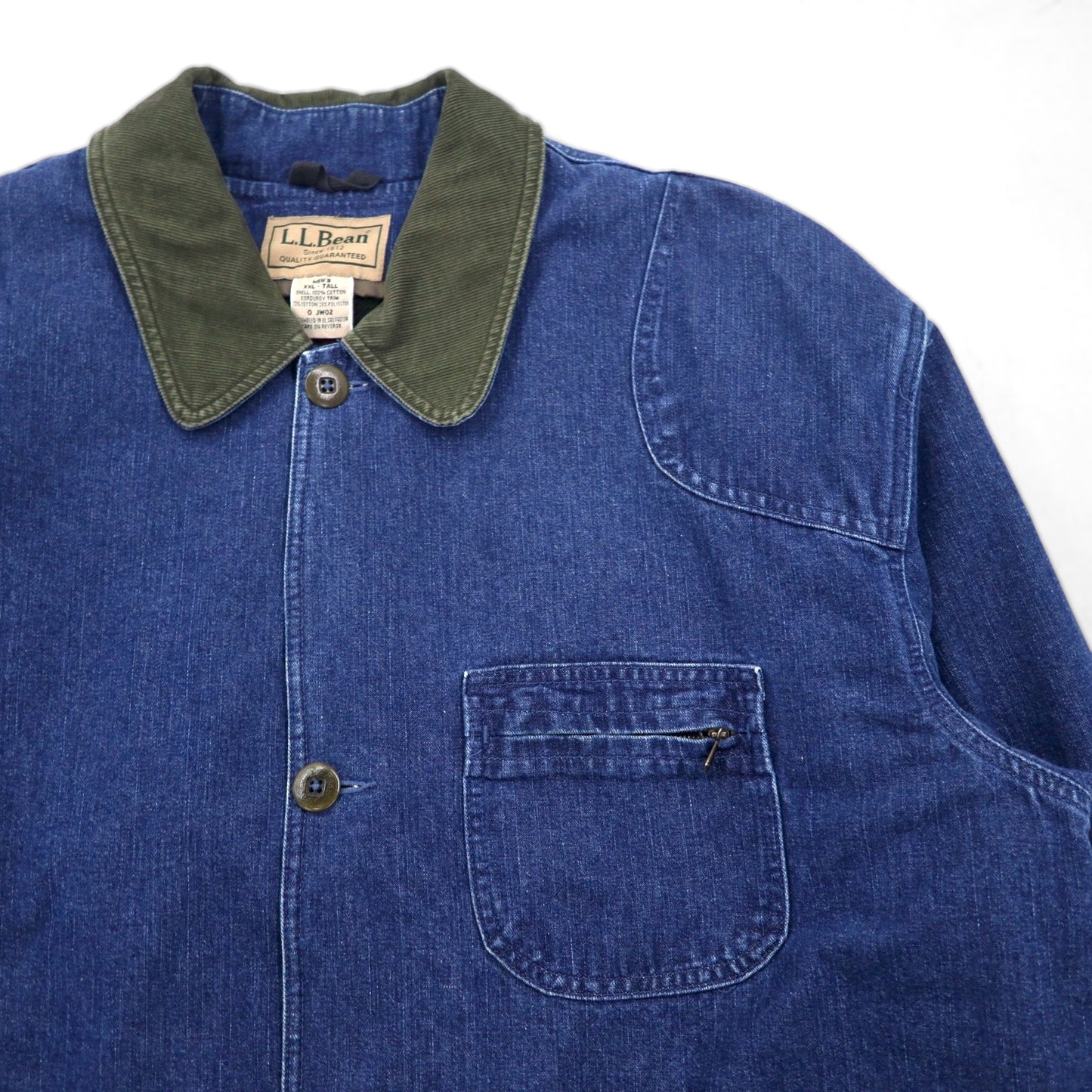 LLBean 90s Vintage Denim Field Chore Coat/Coverall, Size 2XL, Indigo, Corduroy Collar, Detachable Flannel Liner, JW02