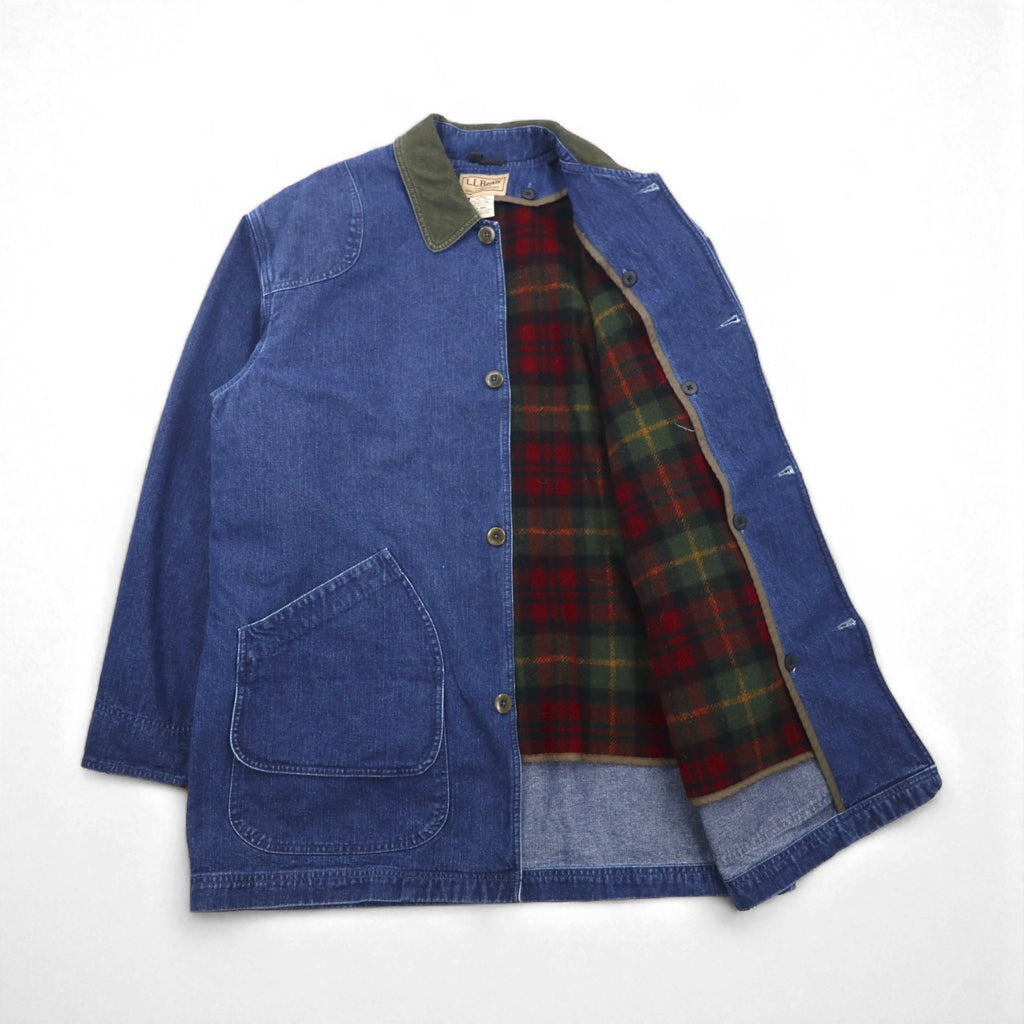 LLBean 90s Vintage Denim Field Chore Coat/Coverall, Size 2XL, Indigo, Corduroy Collar, Detachable Flannel Liner, JW02