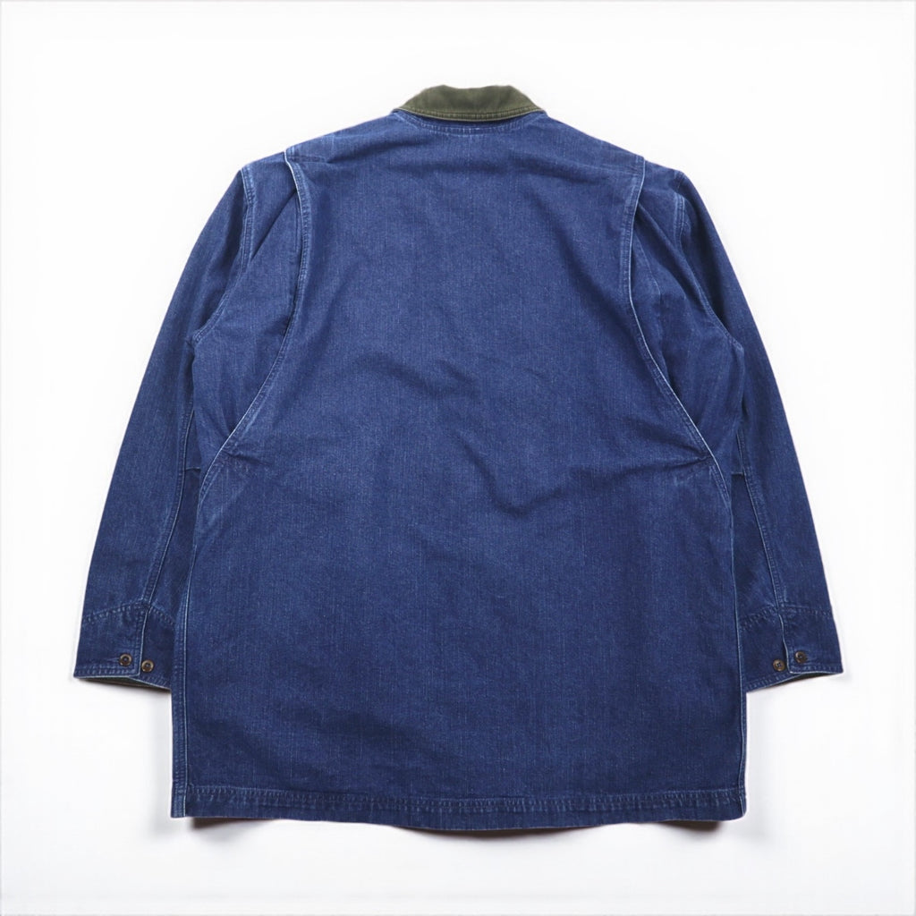 LLBean 90s Vintage Denim Field Chore Coat/Coverall, Size 2XL, Indigo, Corduroy Collar, Detachable Flannel Liner, JW02