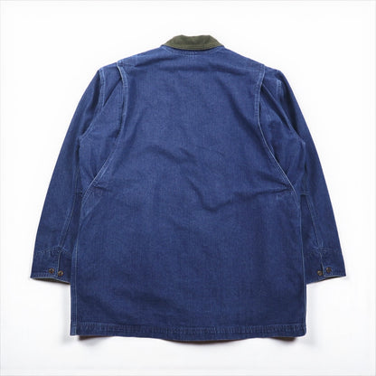 LLBean 90s Vintage Denim Field Chore Coat/Coverall, Size 2XL, Indigo, Corduroy Collar, Detachable Flannel Liner, JW02