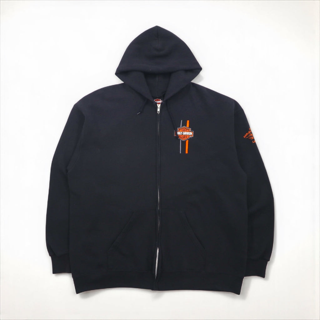 HARLEY DAVIDSON Zip Hoodie, XL, Black, Cotton, One-Point Logo Embroidery