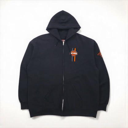 HARLEY DAVIDSON ジップパーカー XL ブラック コットン ワンポイントロゴ 刺繍